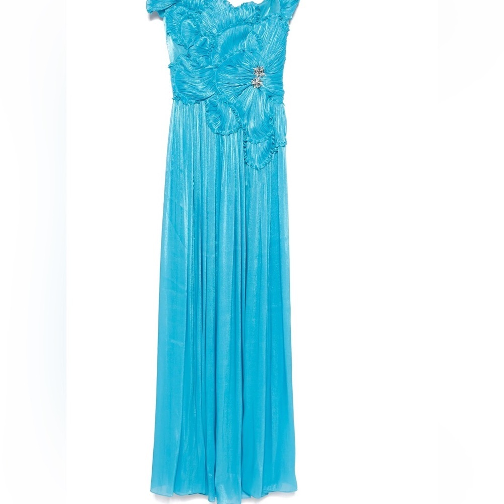 Costarellos blue lurex gown dress strapless